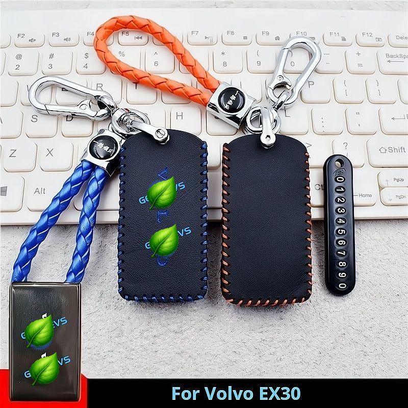 Leather Car Bluetooth Key Case Car Keychain for Volvo EX30 – Evstitan